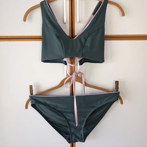Athleta Colorblock triangle Green and Pink Women's Swim Set - Picture 9 of 10